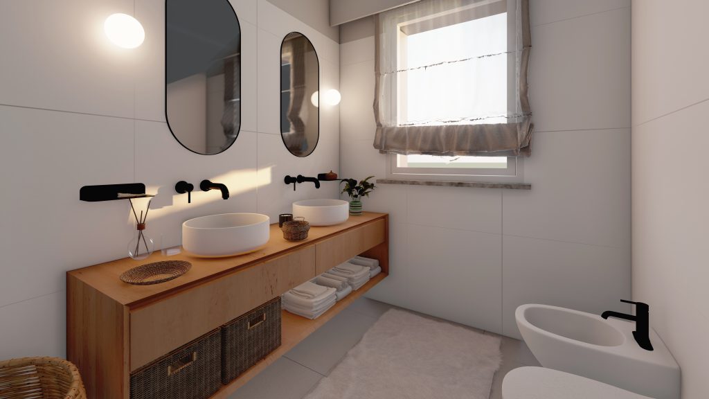 Vista bagno Residenze Via Ferrara Meda Render bagno nuove costruzioni a Meda